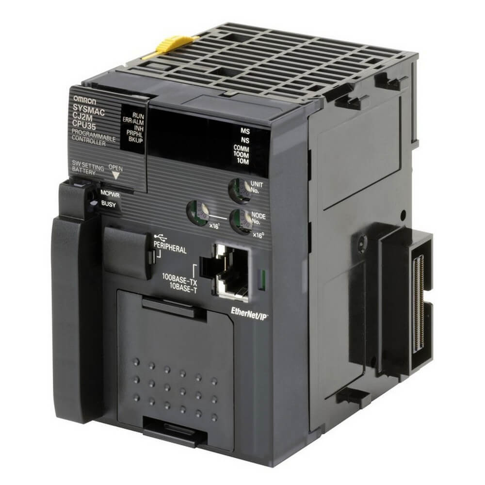 CJ2M-CPU35 The Omron CJ2M-CPU35 is a programmable logic controller featuring 80K steps program capacity and 160K words of data memory. It offers multiple communication options including EtherNet/IP, Ethernet TCP/IP, and USB.