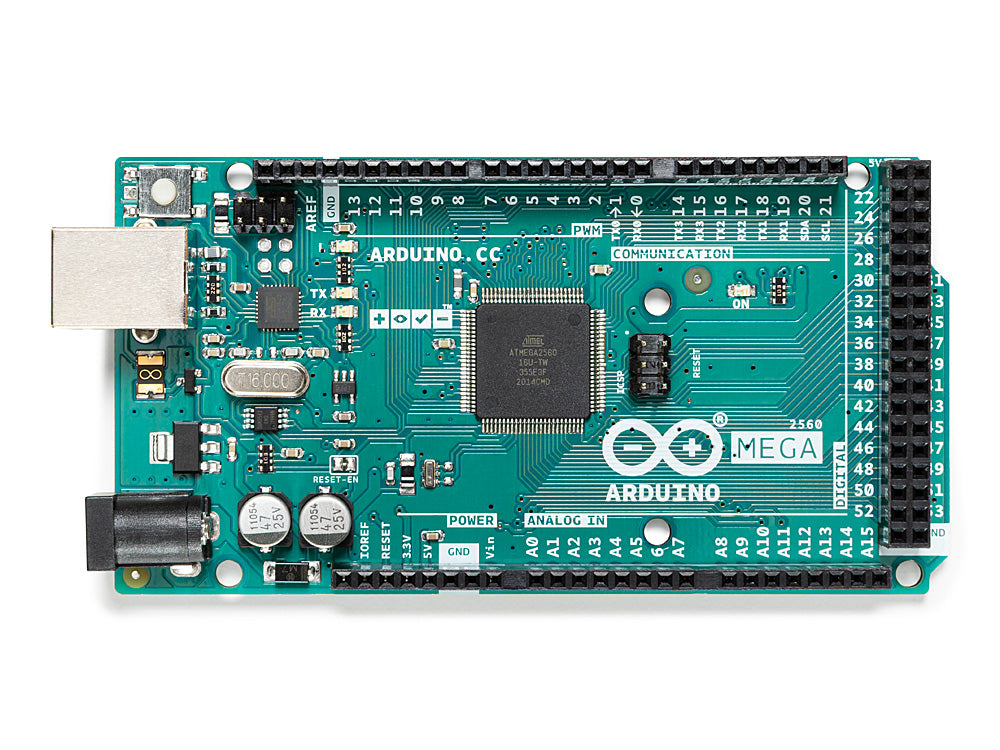 MEGA 2560 The Arduino Mega 2560 Rev3 is an 8-bit microcontroller board featuring 54 digital I/O pins, 16 analog inputs, and 4 hardware serial ports. It is based on the ATmega2560 microcontroller.