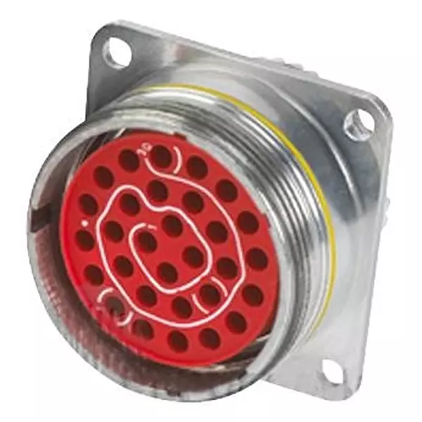 BACC63BV20F41PN Cinch BACC63BV20F41PN is a circular connector receptacle with 41 male pins, gold crimp contacts, panel mount with flange, threaded coupling, and environment sealing.