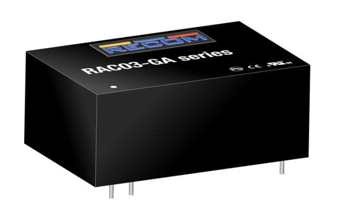 RAC03-3.3SGA The Recom Power RAC03-3.3SGA is a 3W AC DC converter with a 3.3V dc output and 910mA current. It is designed for PCB mounting.