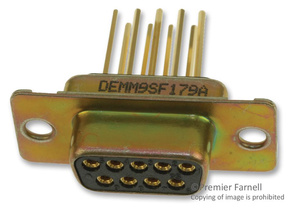 DEM9SF179A ITT Cannon DEM9SF179A is a 9-position D-Sub receptacle with female sockets, designed for panel mount and wire wrap termination.