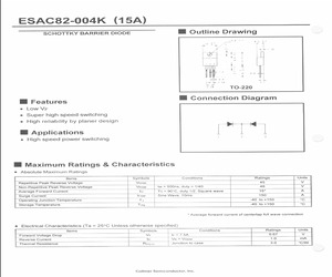 ESAC82-004K The Fujitsu Semiconductor ESAC82-004K is a rectifier diode designed for general purpose applications. It features a 40V maximum reverse voltage and 120A maximum forward current.