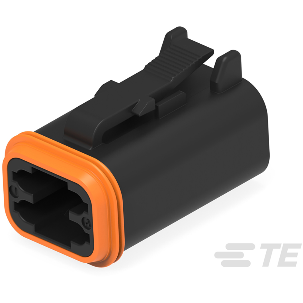 DTP06-4S-EE01 TE Connectivity DTP06-4S-EE01 is a 4 position rectangular connector plug housing with female socket contacts, latch lock fastening, and crimp termination. It is designed for free hanging (in-line) mounting and operates from -55°C to 125°C.
