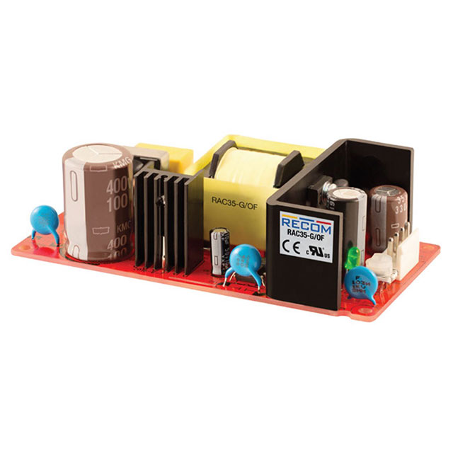 RAC35-48SG/OF The Recom Power RAC35-48SG/OF is an open-frame AC/DC converter with 36W power output and 750mA current. It features chassis mount and adjustable output.