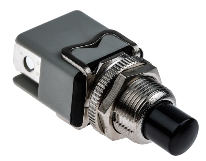 1213C BLACK The APEM Inc. 1213C BLACK is a momentary push button switch with a black actuator and SPST contact configuration. It features a 12.2mm panel cutout and panel mounting.