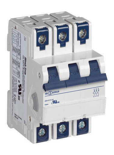 3B3.5UM This Altech Corporation 3B3.5UM is a 3-pole, 3.5A thermal magnetic circuit breaker with a B-curve trip characteristic. It is UL508 and CSA approved and designed for DIN rail mounting.