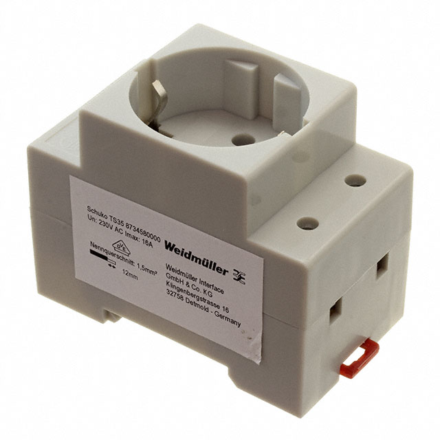 8734580000 The Weidmüller 8734580000 is a Socket Outlet Power Supply Accessory from the Schuko TS35 series. It comes in Bulk packaging and is RoHS Compliant.
