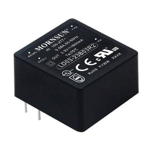 LD03-23B12R2 The Mornsun LD03-23B12R2 is a 3W AC/DC converter with a 12Vdc output voltage and an input range of 85-305Vac. It is designed for Through Hole mounting.