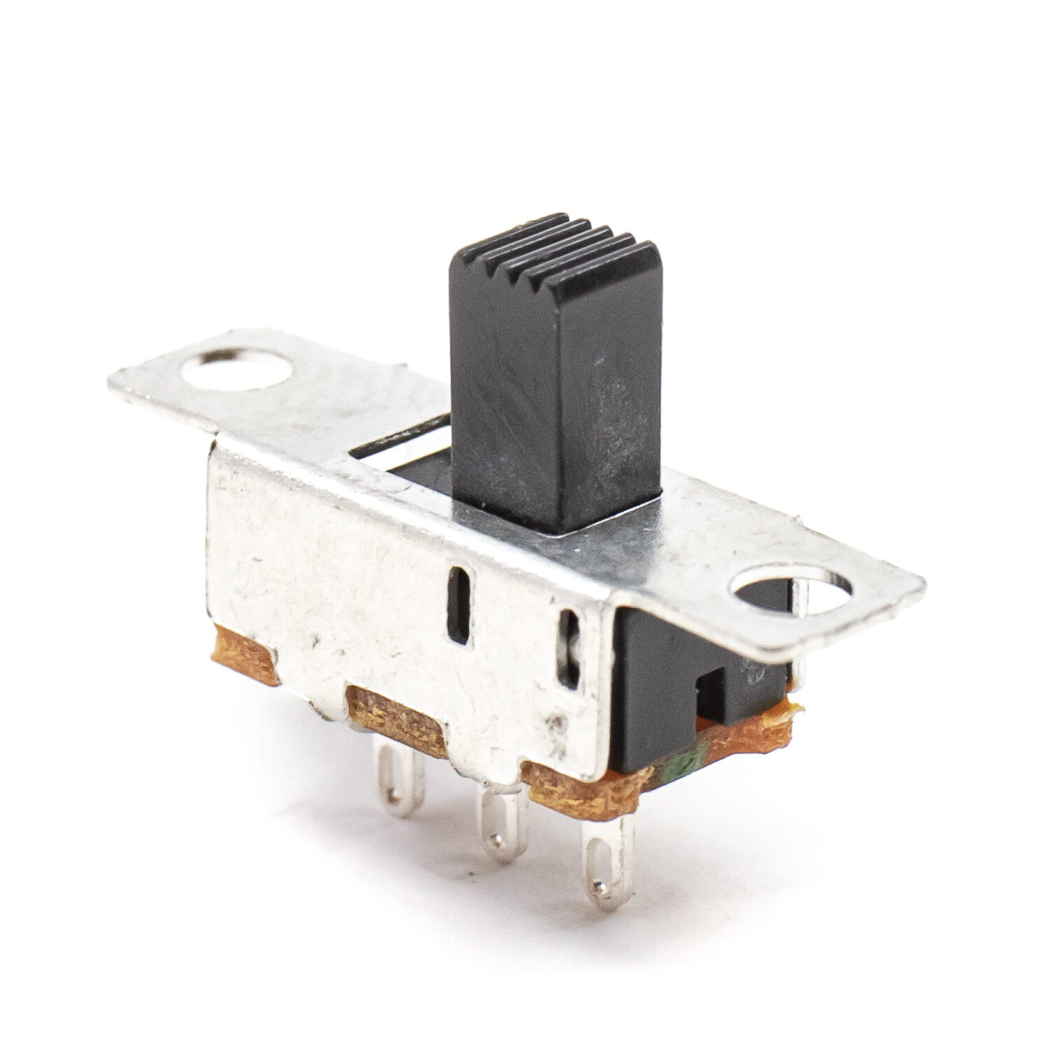 EG1218 The E-Switch EG1218 is a subminiature slide switch featuring a SPDT circuit and On-On function. It is rated for 200mA at 30VDC.