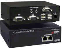 CRK-M2U1V The Rose CrystalView CRK-M2U1V/AUD is a mini USB CAT5 KVM extender kit. It allows extension of a KVM station up to 150 feet from a CPU using CATx cable.