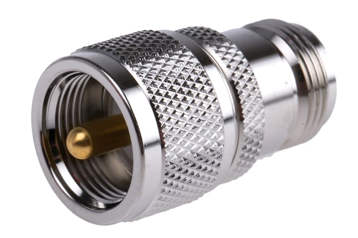 J01043A0831 This Telegartner RF adapter features an N Jack connector converting to a UHF Plug. It operates at 50Ω impedance with a straight orientation and bayonet coupling style.