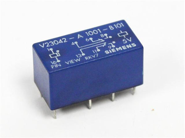 V23042-A1001-B101 The Siemens V23042-A1001-B101 is a monostable telecom PCB relay. It features a 5V DC coil and a 5A maximum switching current.