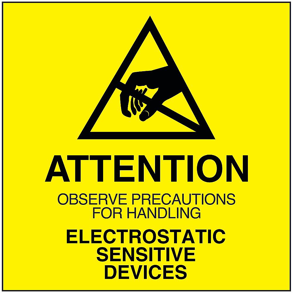 S-2245 ULINE S-2245 static warning labels feature the text "Attention…Electrostatic Sensitive Devices". They measure 2 x 2 inches and come 500 per roll.