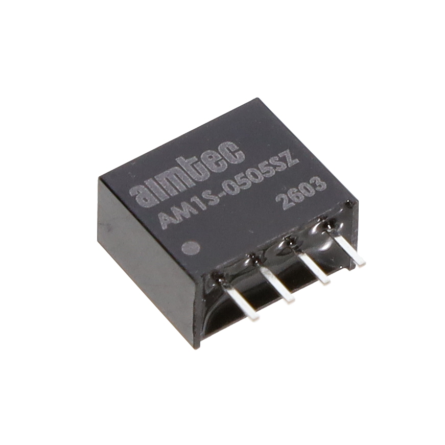 AM1S-0505SZ The Aimtec AM1S-0505SZ is a 1W isolated DC DC converter that provides a regulated 5V output at 200mA from a 4.5V to 5.5V input. It is housed in a compact 4-SIP through-hole module.