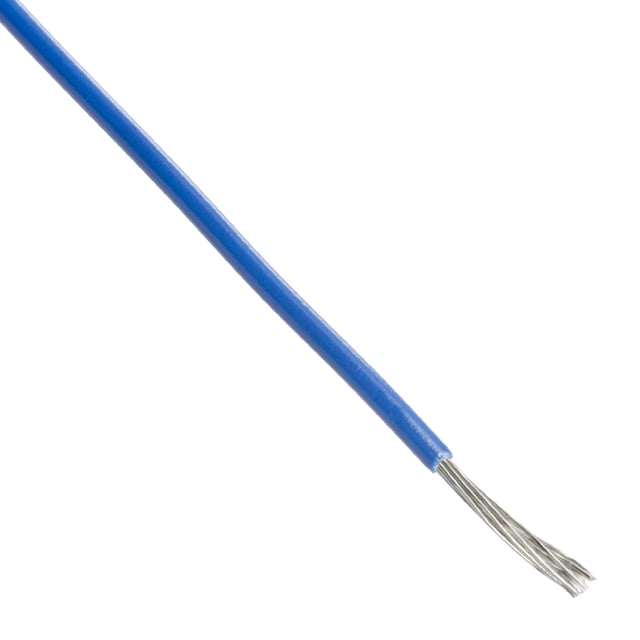 3055 BL001 Hook-up wire, 18 AWG stranded tinned copper conductor, blue PVC insulation, 1000 ft spool. Rated 300V, temperature range -40°C to 105°C.