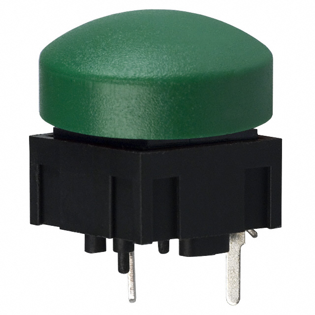 320.02E11.09GRN This E-Switch tactile switch, part number 320.02E11.09GRN, is a SPST-NO (Off-Mom) switch with a contact rating of 0.025A at 50VDC. It features a Through Hole mounting type and a green cap.