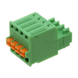 1881341 PHOENIX The Phoenix Contact 1881341 is a 4-position PCB plug-in connector with a 2.5mm pitch. It features a push-in spring termination style and a 4A current rating.