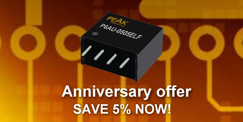 P6AU-0505ELF The PEAK P6AU-0505ELF is a compact 1W DC/DC converter designed for space-saving applications. It operates reliably in temperatures from -40°C to +90°C.