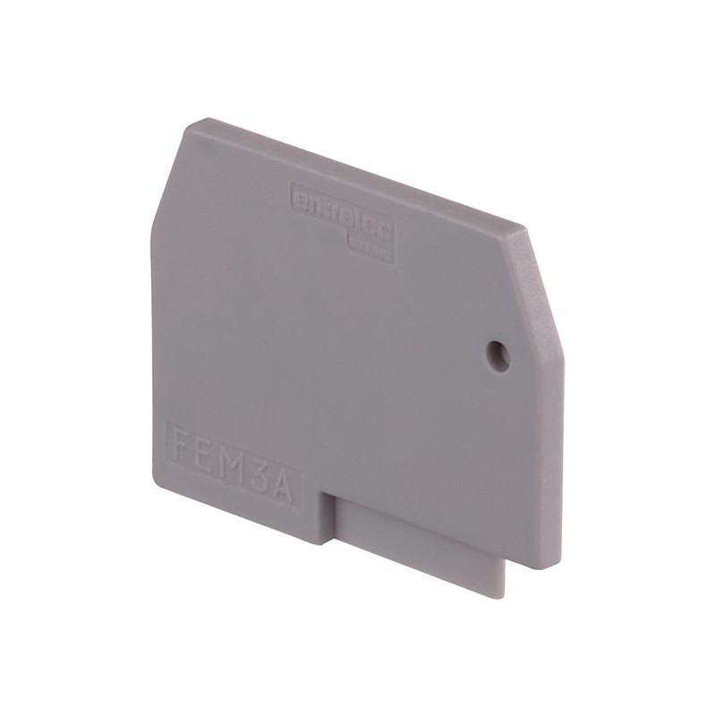 1SNA116576R1500 The Entrelec 1SNA116576R1500 is a grey end section designed for terminal blocks. It features a 3mm spacing and is constructed from Polyamide.