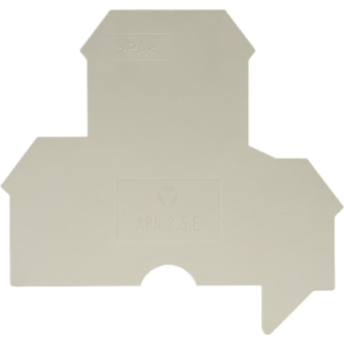 APN2,5E This is a Wieland APN2,5E end cover, designed for use with multi-tier feed through terminal blocks featuring screw connections. It is grey and suitable for DIN rail mounting.
