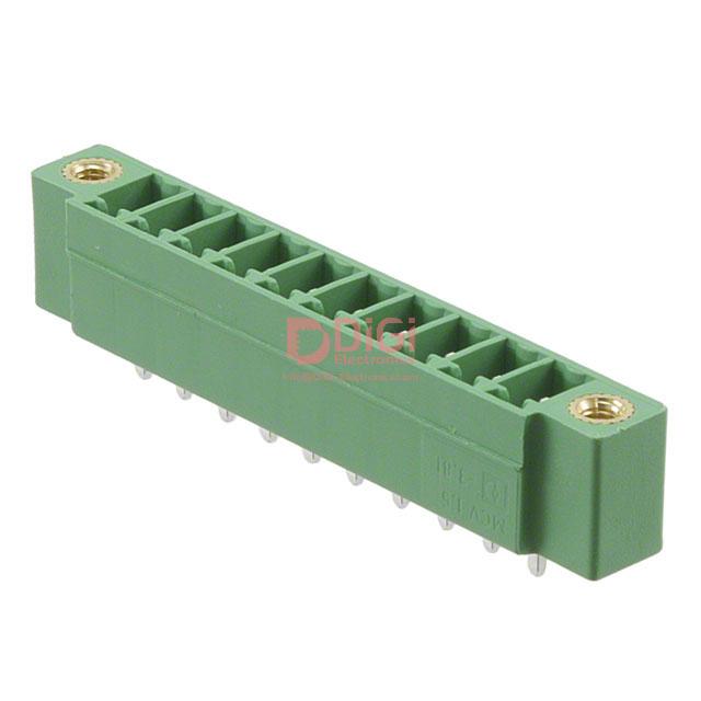 MCV1,5/10-GF-3,81 This Phoenix Contact terminal block header, part number MCV1,5/10-GF-3,81, features 10 positions with a 3.81mm pitch. It is designed for vertical through-hole mounting.