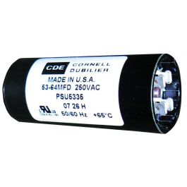 PSU43015A The Cornell Dubilier PSU43015A is a non-polarized aluminum electrolytic AC motor start capacitor. It features a capacitance of 43µF and a voltage rating of 110/125 Vac.