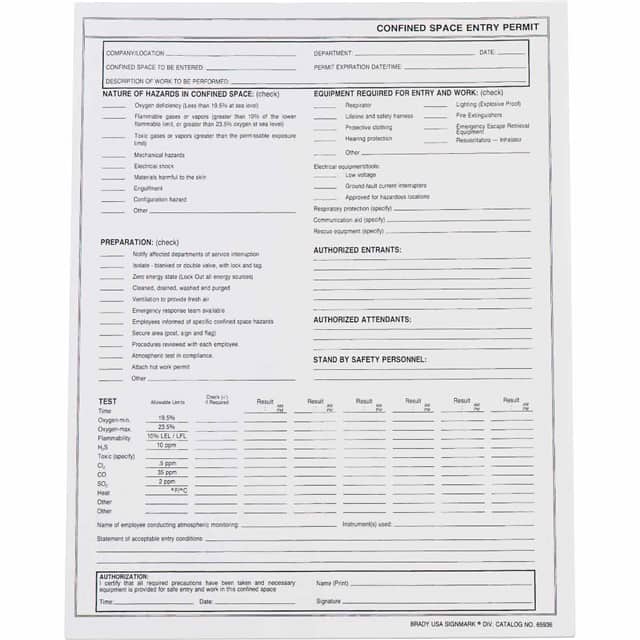 65936 CONFINED SPACE ENTRY PERMIT