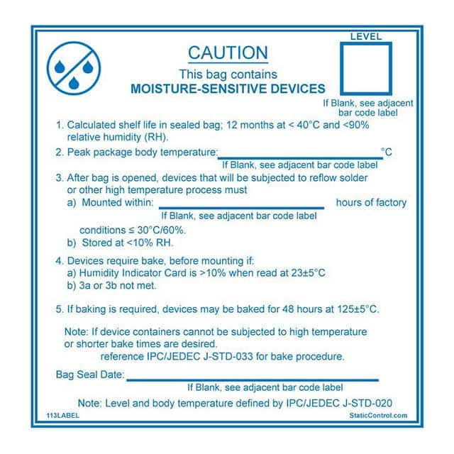 113LABEL LABEL MOISTURE WARN 4"X4" 100PC