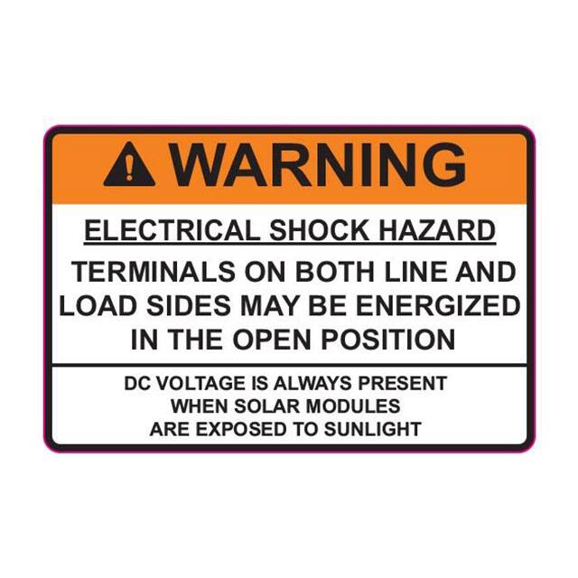 596-00894 SOLAR LABEL, 2017 CODE, WARNING
