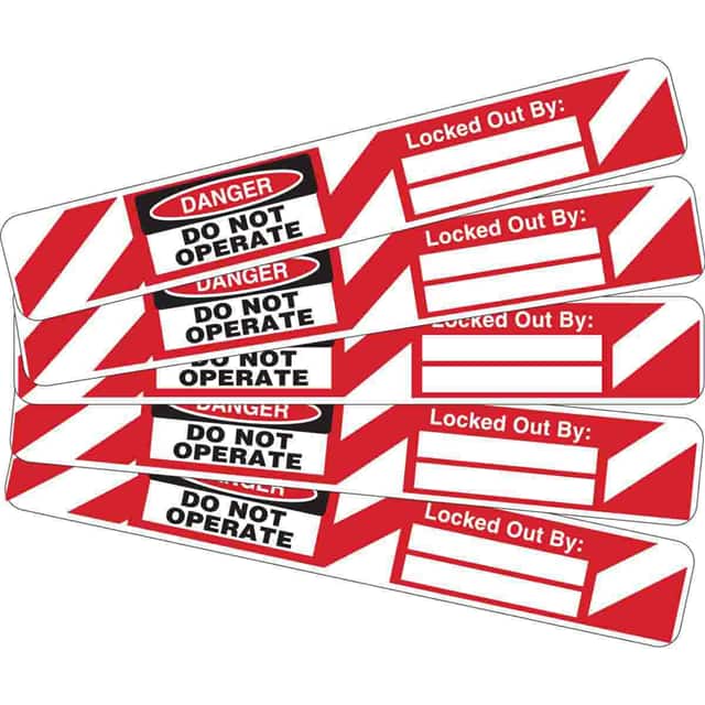 121449 LOCK LABELS 5/8X4 RED/BK/WT W/FL