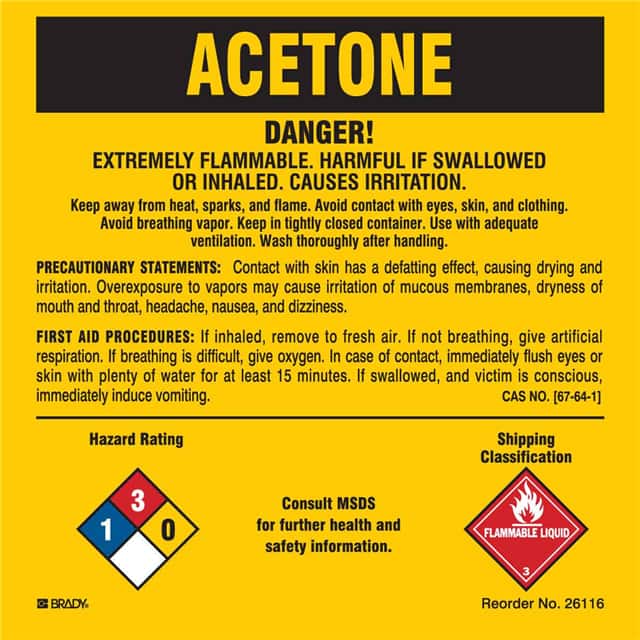 26116LS B-302 5X5 25/PK ACETONE DANGER