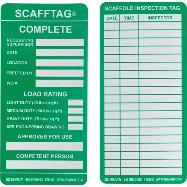 SCAF-STSI 601 SCAFFTAG INSERTS COMPLETE 100/PK