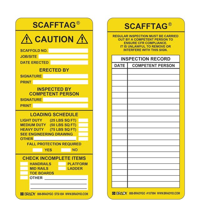 SCAF-STSI 694 SCAFFTAG INSERT CAUTION- YL 100/