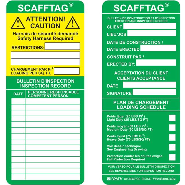 SCAF-STSI 639 SCAFFTAG INSERTS FRENCH/ENGLISH