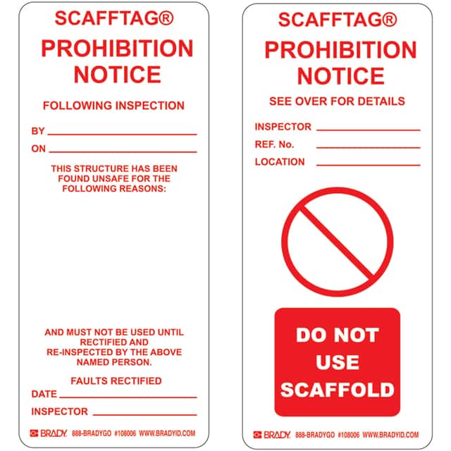 SCAF-STSIP 501 SCAFFTAG INSERTS PROHIBITION 100