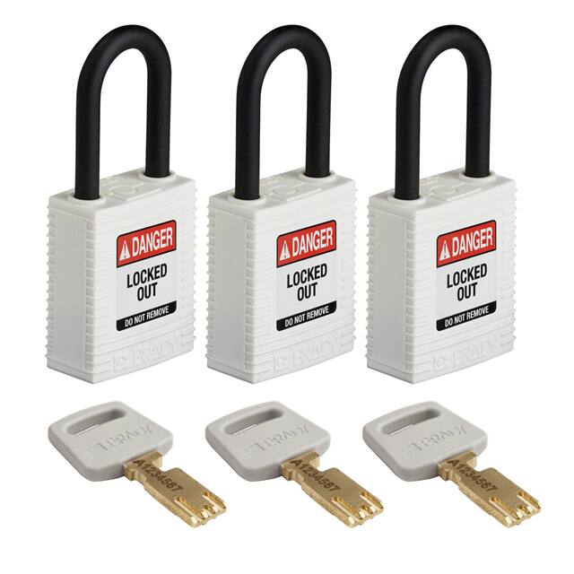 NYL-WHT-38PL-KA3PK NYLON LOCK WHITE 38MM PL SHKL KA