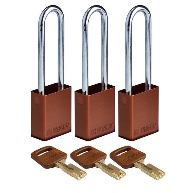 ALU-BRN-76ST-KA3PK ALUM PADLOCK BROWN 76MM STL SHKL