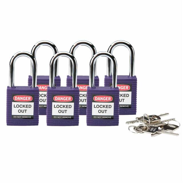 104916 SFTY PADLOCK STEEL 38MM SHA PURP