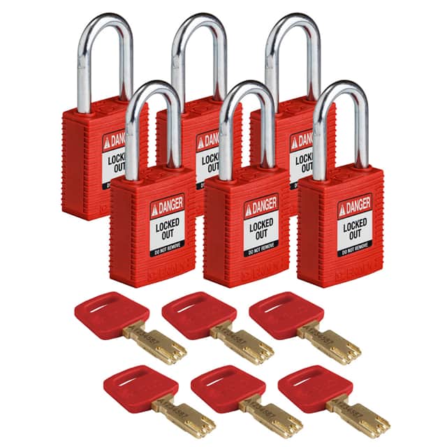 NYL-RED-38ST-KD6PK NYLON LOCK RED 38MM STEEL SHKL K