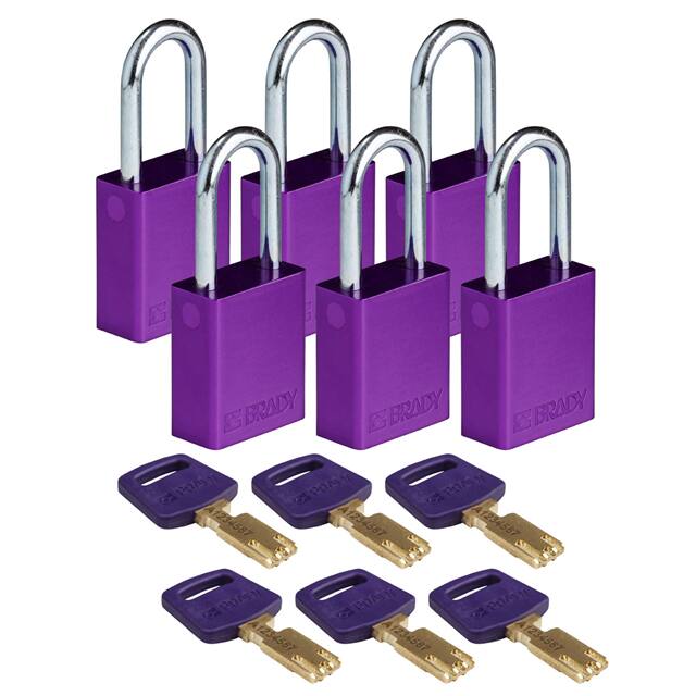 ALU-PRP-38ST-KA6PK ALUM PADLOCK PURPLE 38MM STL SHK