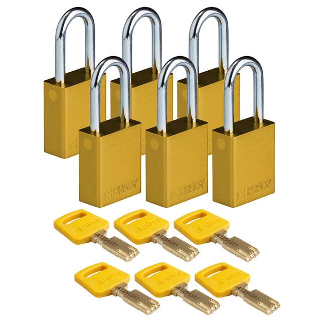 ALU-YLW-38ST-KA6PK ALUM PADLOCK YELLOW 38MM STL SHK