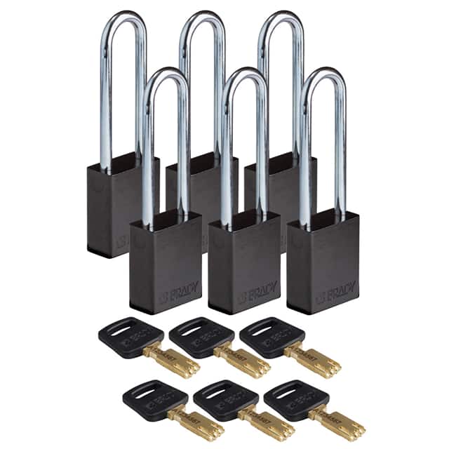 ALU-BLK-76ST-KA6PK ALUM PADLOCK BLACK 76MM STL SHKL