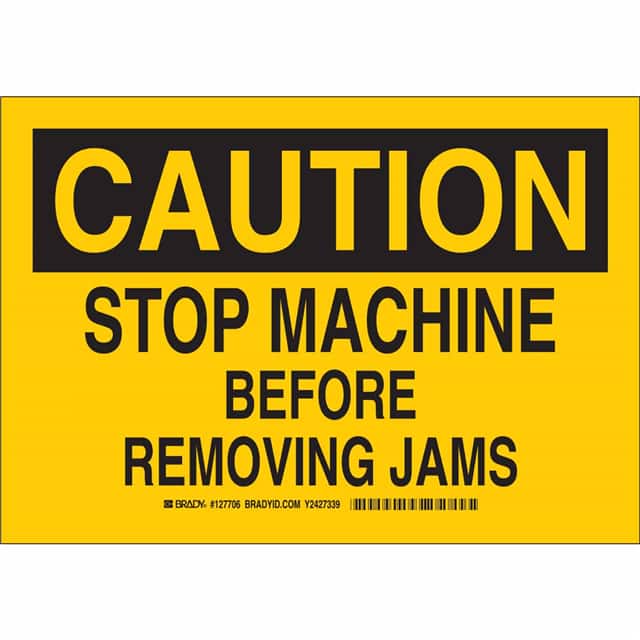 127707 B555 10X14 BLK/YEL CAUTION STOP