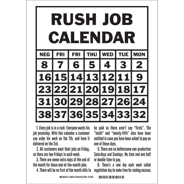 38072 B401 14X10 BLK/WHT RUSH JOB CALE