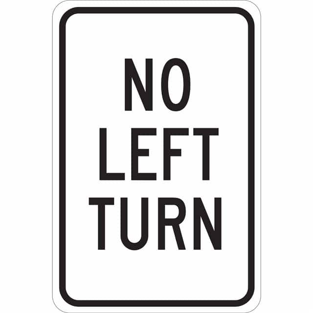 124427 B302 18X12 BLK/WHT NO LEFT TURN
