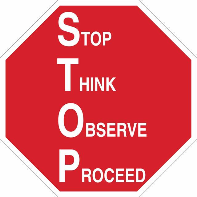 124547 B401 18X18 WHT/RED STOP THINK OB