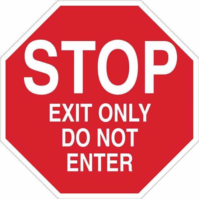 124554 B555 18X18 WHT/RED STOP EXIT ONL