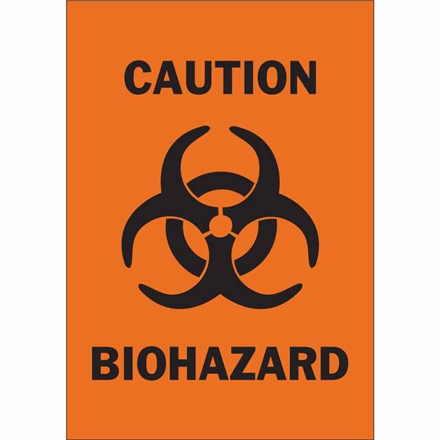 69815 B120,14X10,BLK/ORG,CAUTION BIOHA