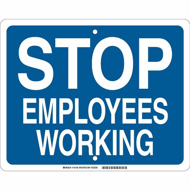 134186 B959 12X15 WT/BLU STOP EMPLOYEES
