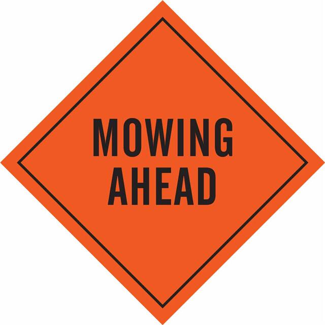 56818 SIGN, MOWING AHD,BLK/ORG,48X48ME